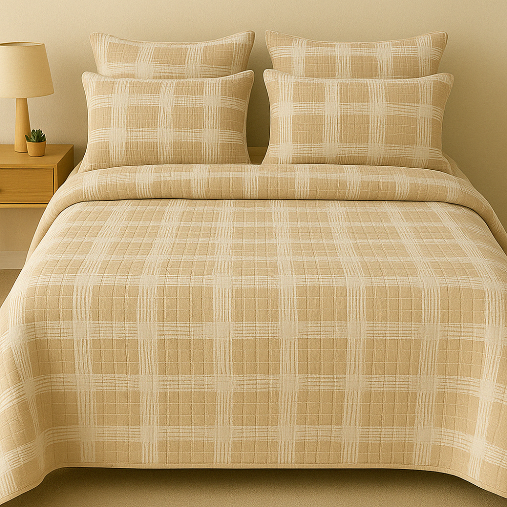 Amber Bedcover - Sandstone Checks