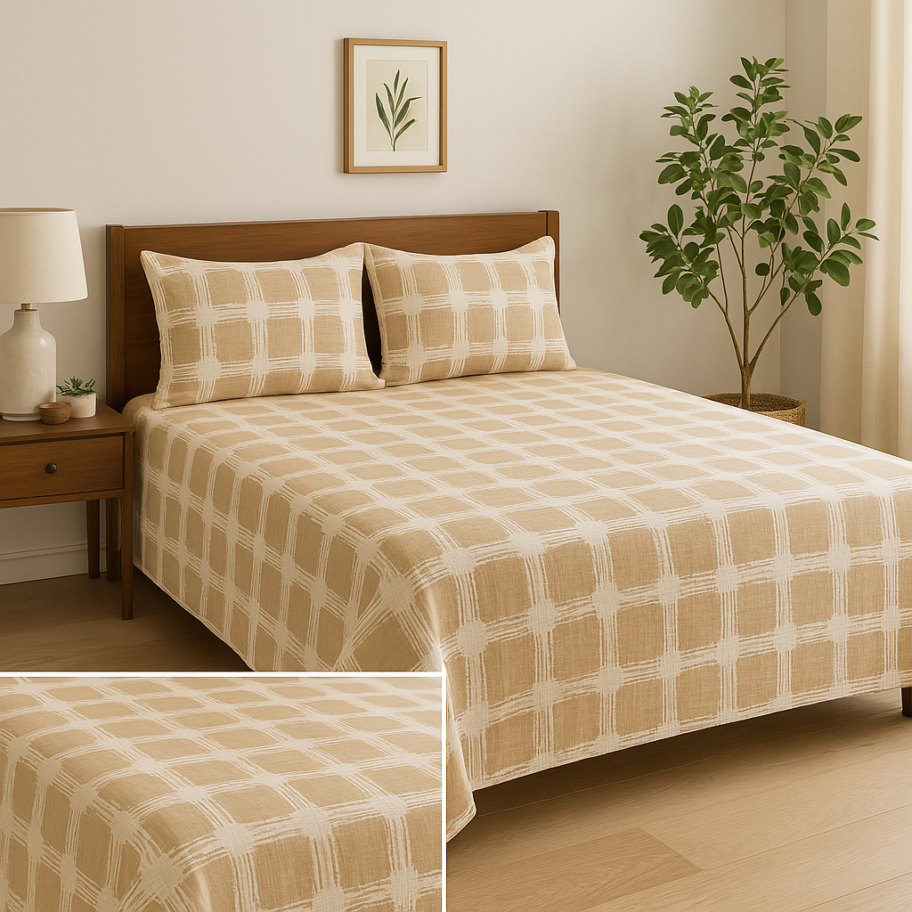 Amber Bedcover - Sandstone Checks