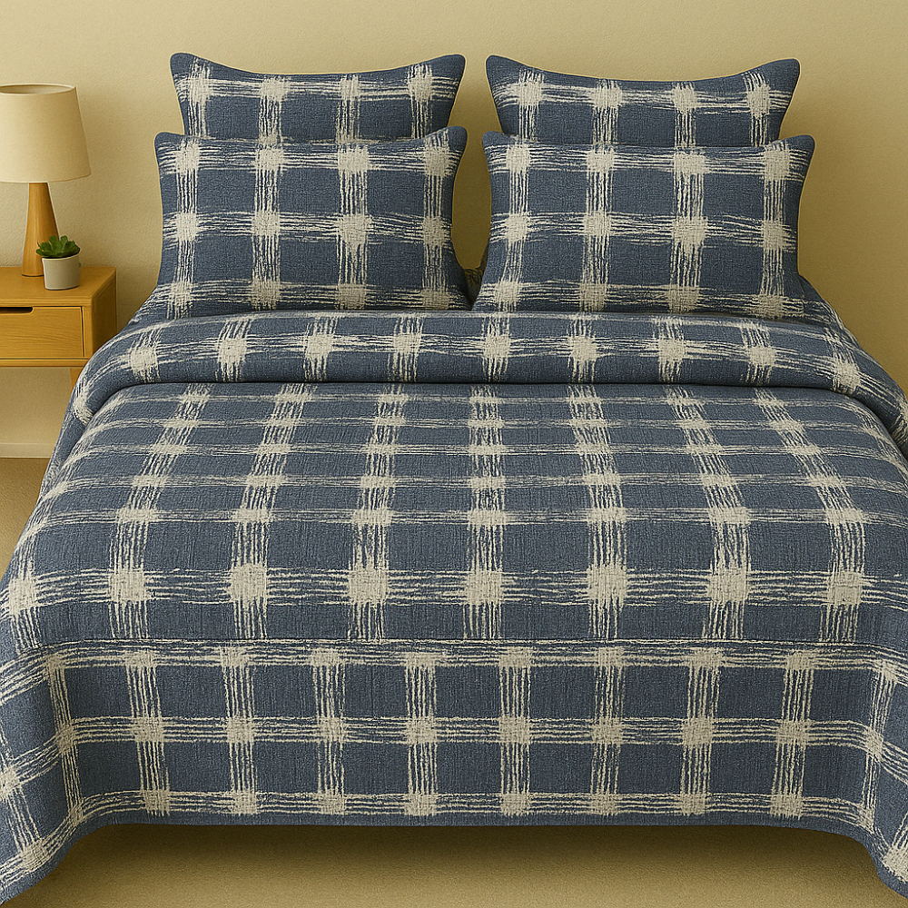 Amber Bedcover -Indigo Grid