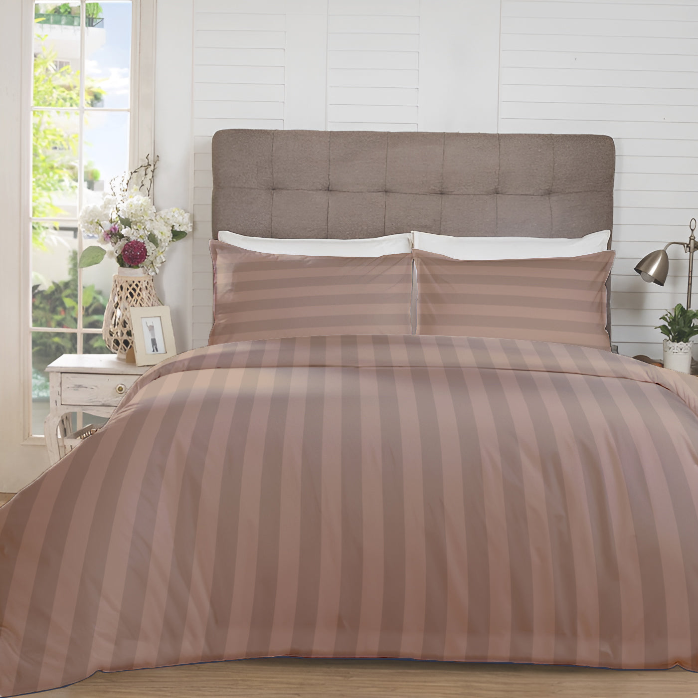 Manhattan Bedsheet Set-Satin Stripe-Coffee