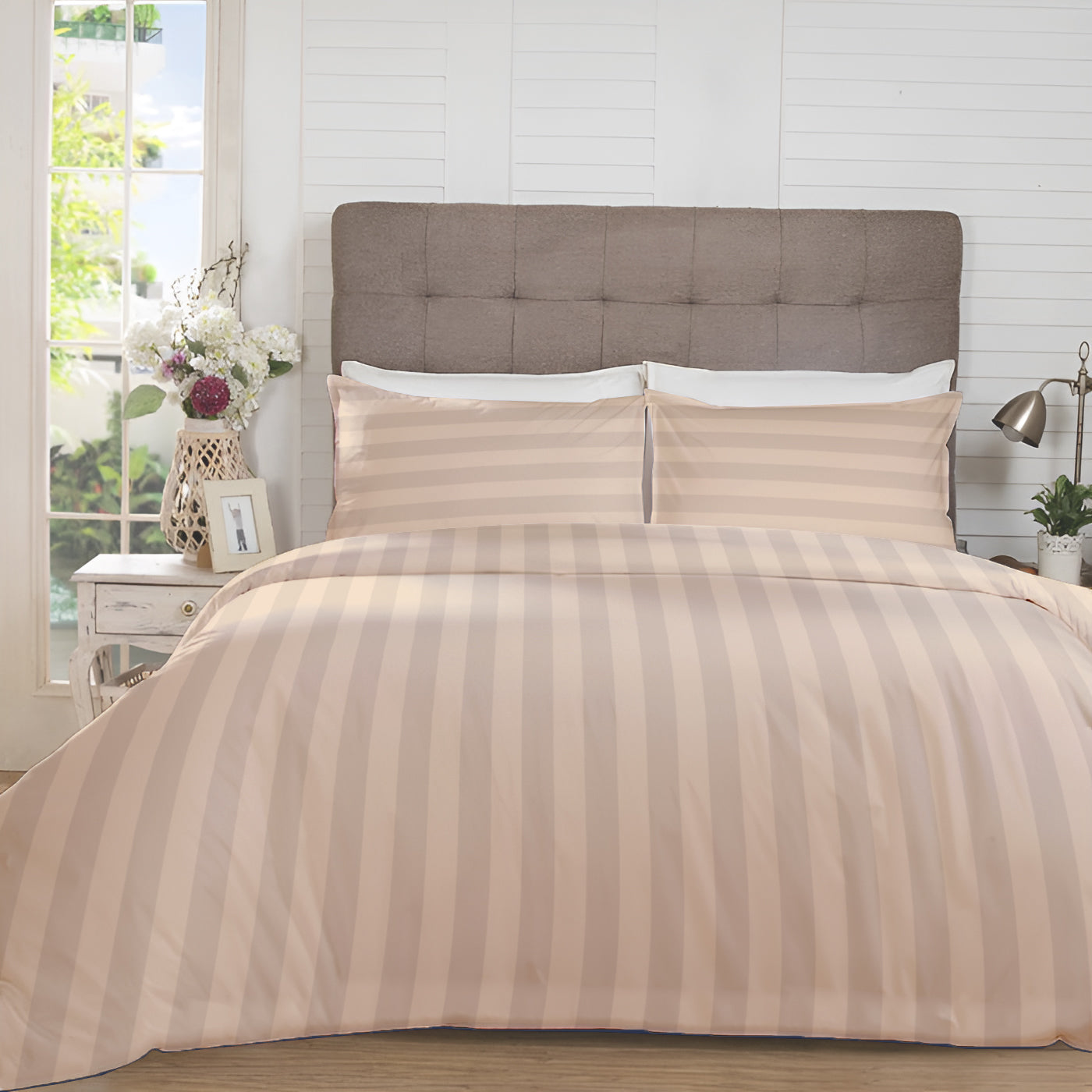 Manhattan Bedsheet Set-Satin Stripe-Sand