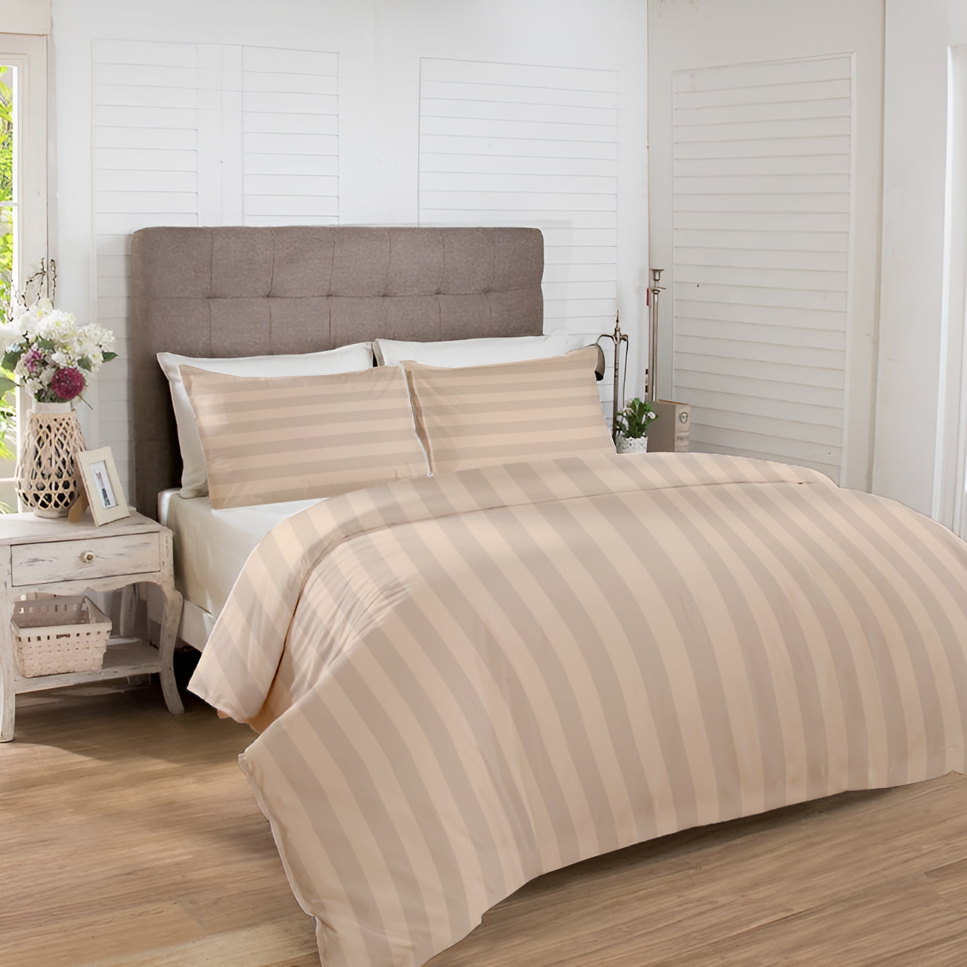 Manhattan Bedsheet Set-Satin Stripe-Sand
