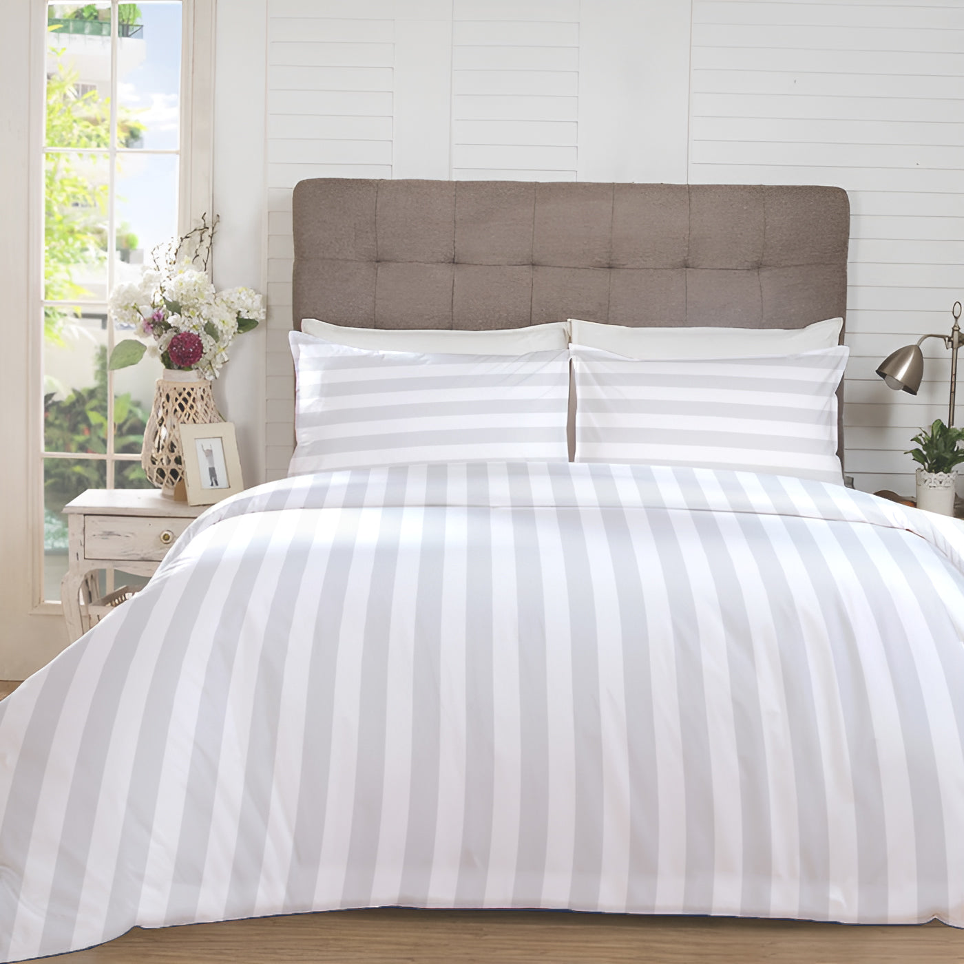 300 TC Satin Stripe White - Manhattan Bedsheet