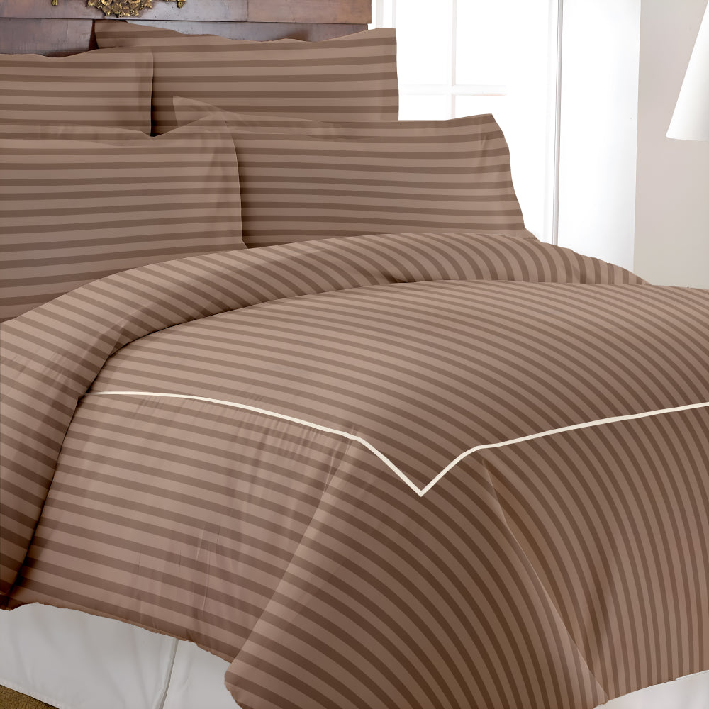 Manhattan Supima Cotton Duvet Cover -300 TC Satin Stripe- Coffee