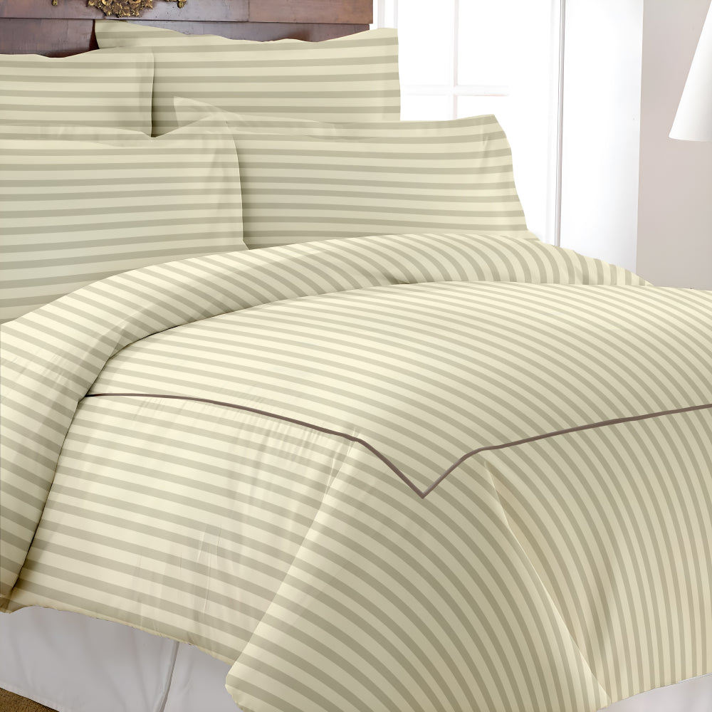Manhattan Supima Cotton Duvet Cover -300 TC Satin Stripe- Eggshell