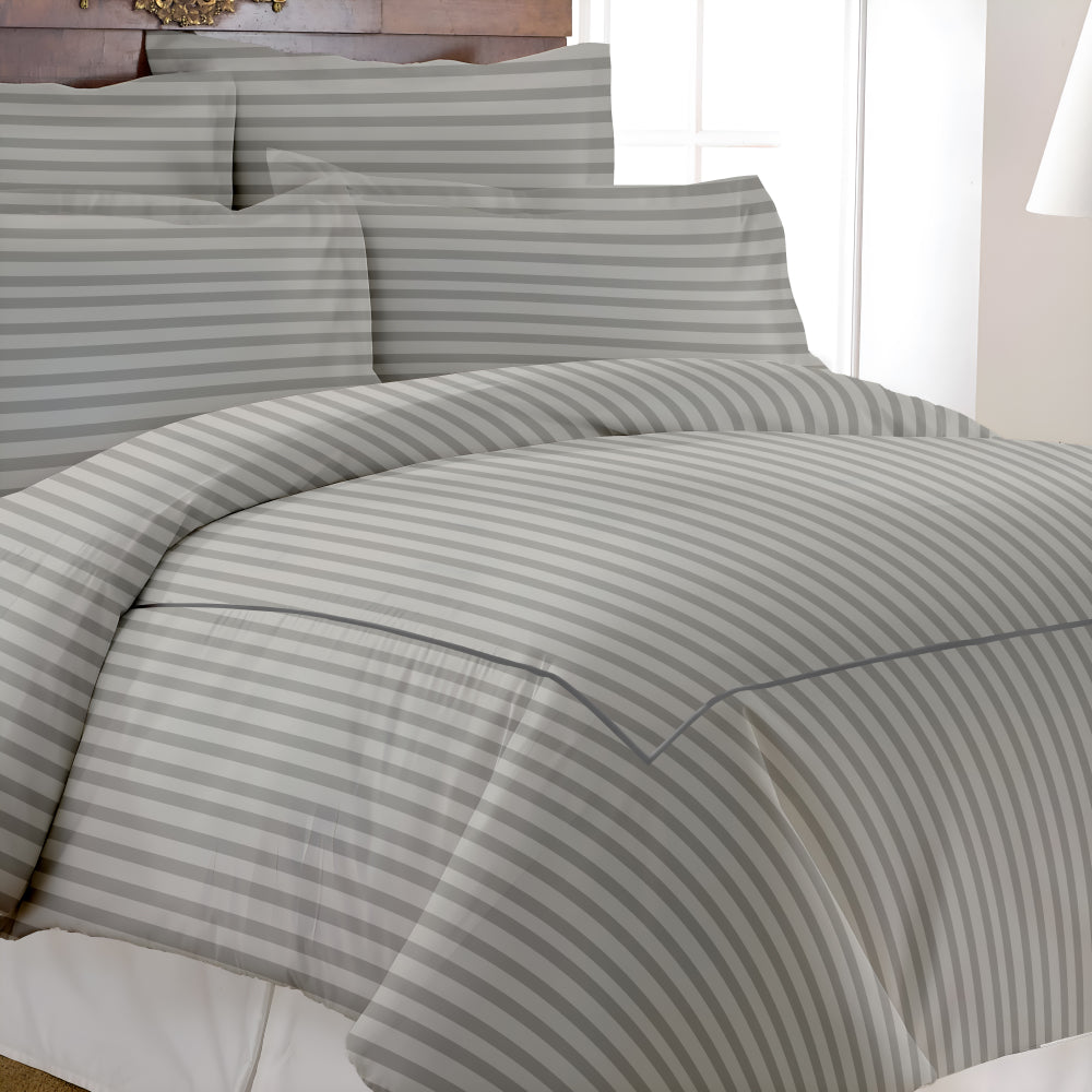 Manhattan Supima Cotton Duvet Cover -300 TC Satin Stripe- Silver Grey