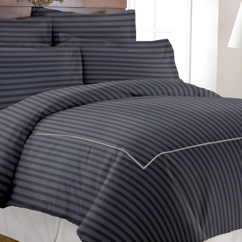 Manhattan Supima Cotton Duvet Cover -300 TC Satin Stripe- Slate Grey