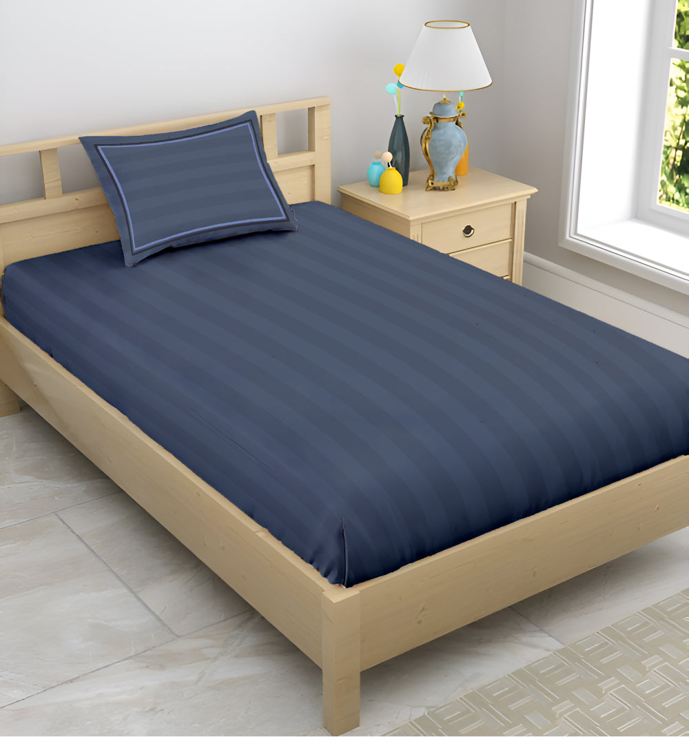 Manhattan Bedsheet Set-Satin Stripe-Amari Blue