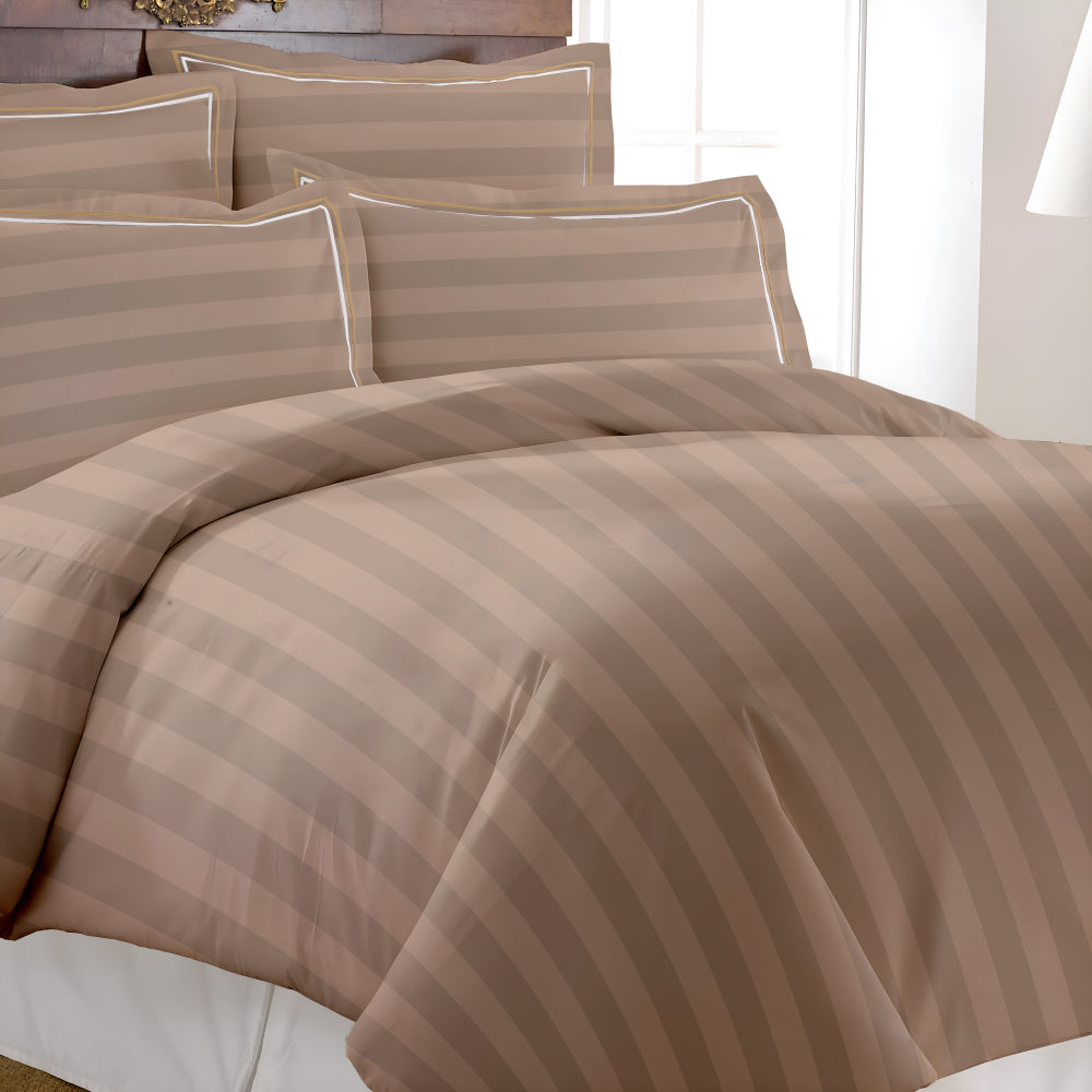 Manhattan Bedsheet Set-Satin Stripe-Coffee