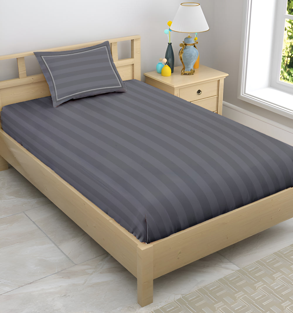 Manhattan Bedsheet Set- Satin Stripe- Slate Grey