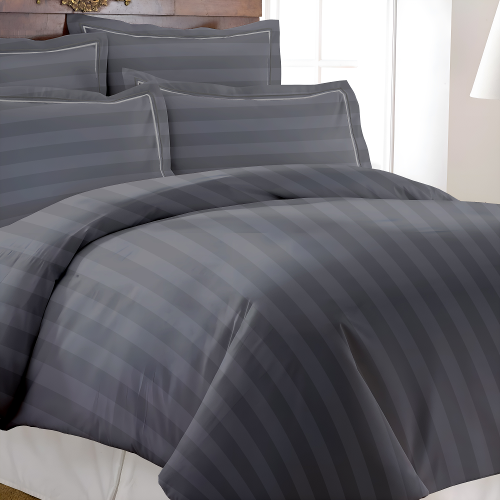 Manhattan Bedsheet Set- Satin Stripe- Slate Grey