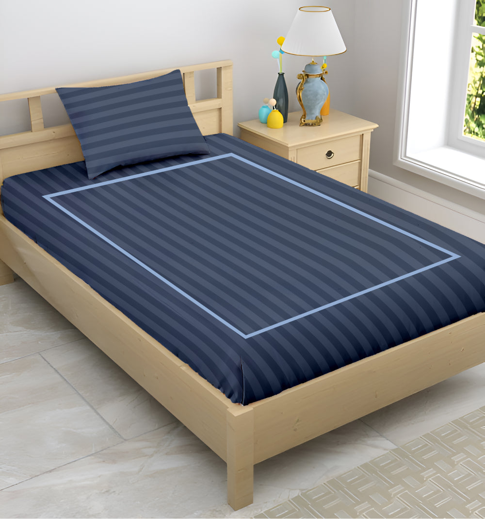 Manhattan Supima Cotton Duvet Cover -300 TC Satin Stripe- Amari Blue