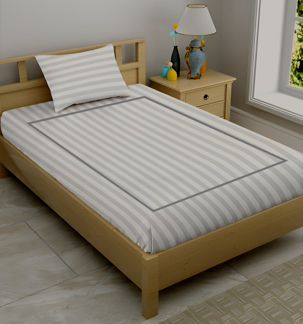 Manhattan Supima Cotton Duvet Cover -300 TC Satin Stripe- Silver Grey