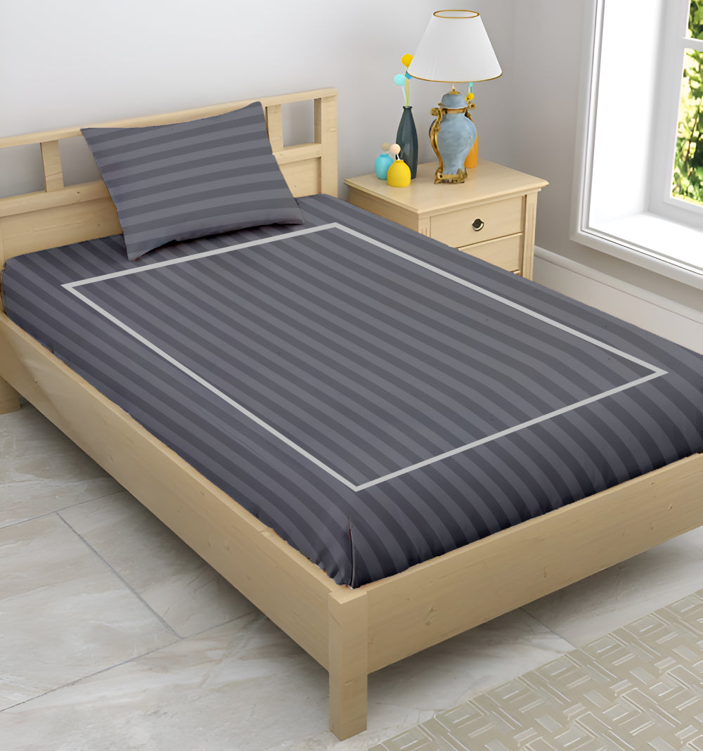 Manhattan Supima Cotton Duvet Cover -300 TC Satin Stripe- Slate Grey